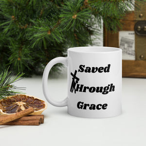 Saved By Jesus - White glossy mug