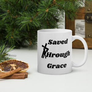 Saved By Jesus - White glossy mug