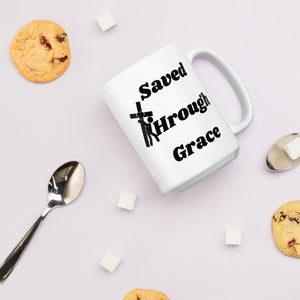 Saved By Jesus - White glossy mug