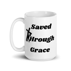 Saved By Jesus - White glossy mug