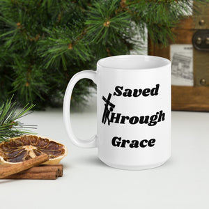 Saved By Jesus - White glossy mug