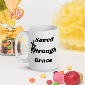 Saved By Jesus - White glossy mug