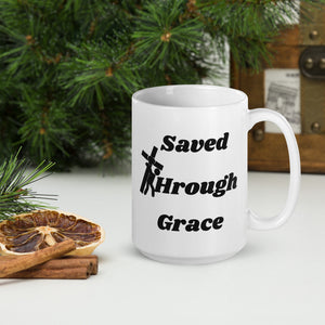 Saved By Jesus - White glossy mug