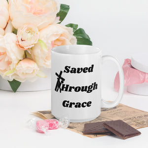 Saved By Jesus - White glossy mug