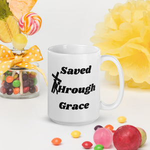 Saved By Jesus - White glossy mug