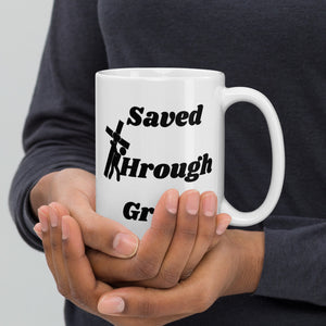 Saved By Jesus - White glossy mug